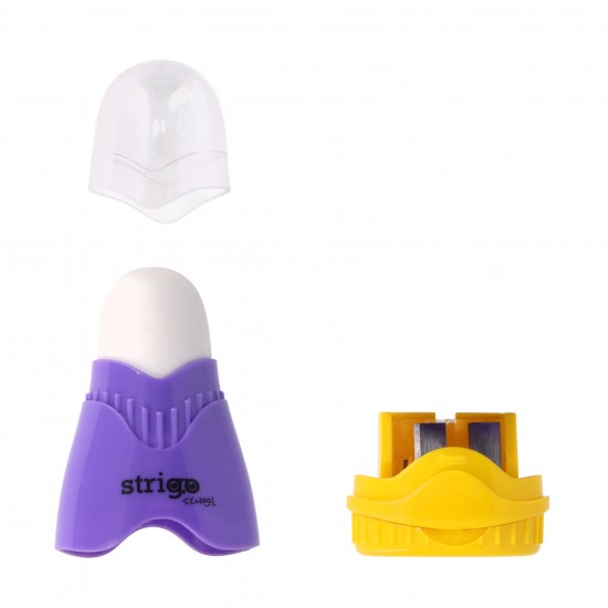 Ascutitoare Strigo, 2 orificii, cu guma de sters si cu capac SSC388 Ascutitoare Strigo, 2 orificii, cu guma de sters si cu capac SSC388