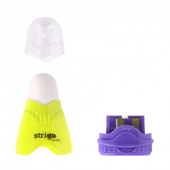 Ascutitoare Strigo, 2 orificii, cu guma de sters si cu capac SSC388 Ascutitoare Strigo, 2 orificii, cu guma de sters si cu capac SSC388