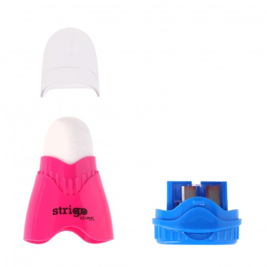 Ascutitoare Strigo, 2 orificii, cu guma de sters si cu capac SSC388 Ascutitoare Strigo, 2 orificii, cu guma de sters si cu capac SSC388