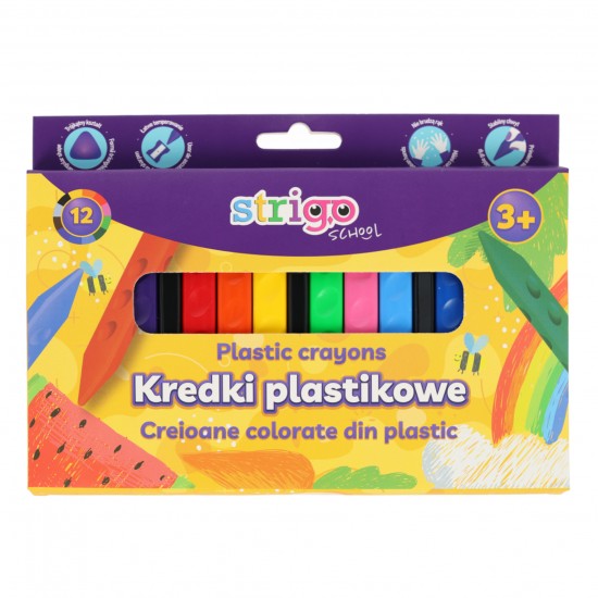 Creioane colorate Strigo triunghiulare, plastic, 12 culori SSC399 Creioane colorate Strigo triunghiulare, plastic, 12 culori SSC399