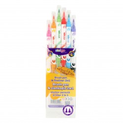 Evidentiator Strigo 2 in 1, pensula si liner, 6 buc/set, 12 culori SSC441