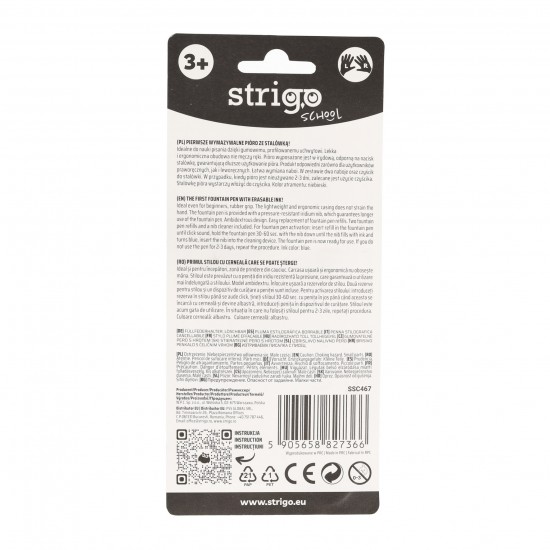 Stilou Strigo cerneala cu stergere + 2 rezerve + dispozitiv curatare, in blister, Waves SSC467