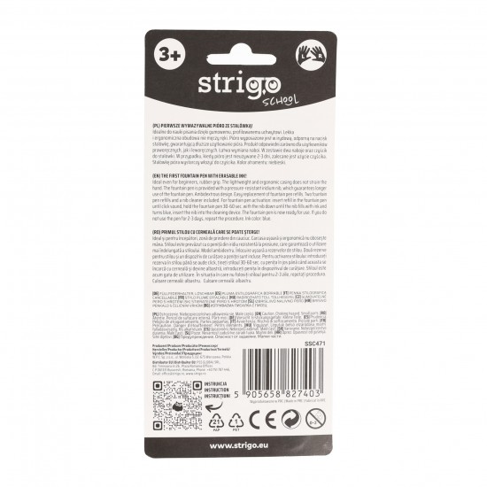 Stilou Strigo cerneala cu stergere + 2 rezerve + dispozitiv curatare, in blister, Pop Art SSC471