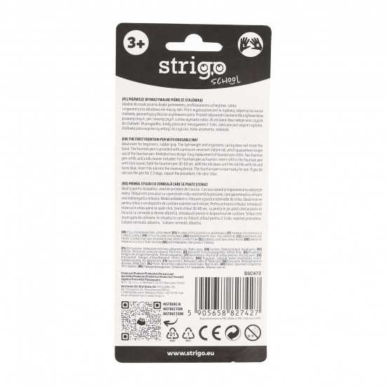 Stilou Strigo cerneala cu stergere + 2 rezerve + dispozitiv curatare, in blister, Cosmos  SSC473