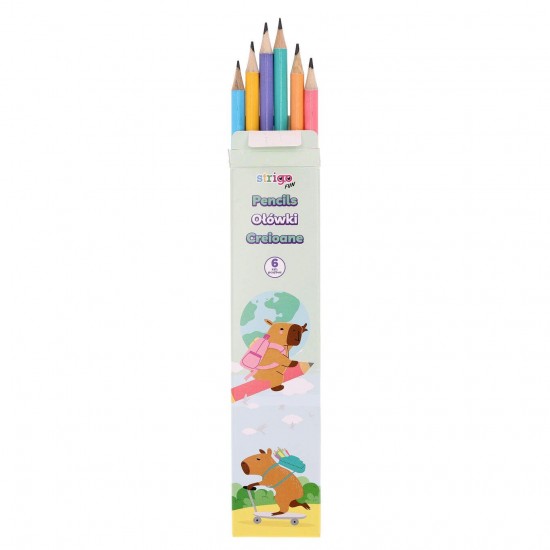 Set 6 creioane Strigo HB Pastel, cu guma de sters, Seria Capybara SSC501 Set 6 creioane Strigo HB Pastel, cu guma de sters, Seria Capybara SSC501