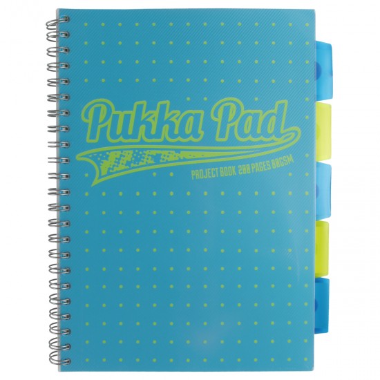 Caiet cu spirala si separatoare Pukka Project Book Neon Dots A4 albastru 8471-NEO Caiet cu spirala si separatoare Pukka Project Book Neon Dots A4 albastru 8471-NEO