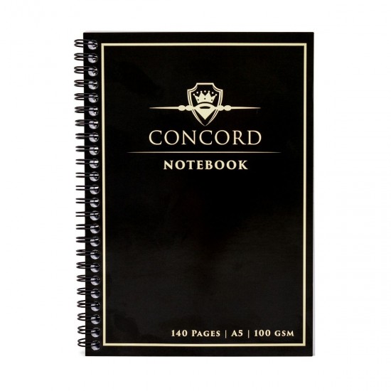 Agenda Pukka Pad Concord A5 cu spirala, 140 pagini, hartie Premium 100 gsm, cu microperforatii, negru 8959-CON Agenda Pukka Pad Concord A5 cu spirala, 140 pagini, hartie Premium 100 gsm, cu microperforatii, negru 8959-CON