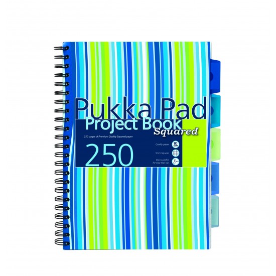 Caiet cu spirala si separatoare Pukka Pads Project Book Stripes A4, 250 pagini dictando, albastru PROBA4(4)