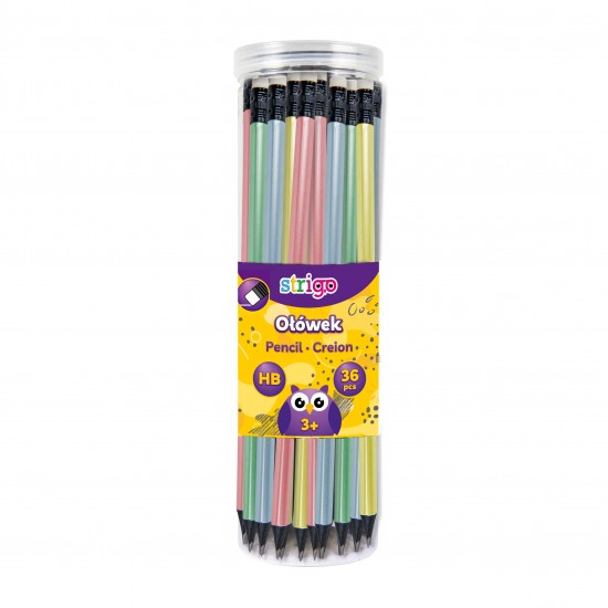 Creioane Strigo HB cu guma de sters, lemn negru, corp pastel metalic, SSC281