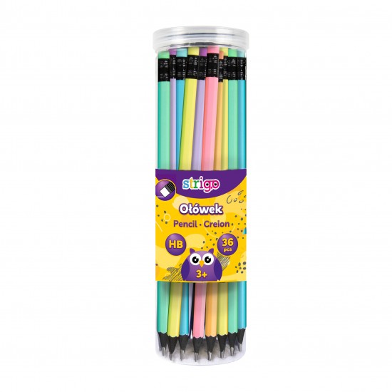 Creioane Strigo HB cu guma de sters multicolora, lemn negru si corp pastel, SSC283 Creioane Strigo HB cu guma de sters multicolora, lemn negru si corp pastel, SSC283