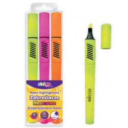 Evidentiatoare Strigo triunghiulare, neon, 3 culori, 3mm, varf tesit SSC350