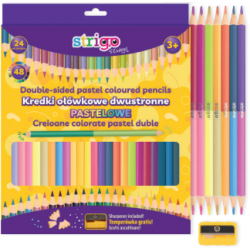 Creioane colorate duble, Strigo, 24 bucati, 48 culori Pastel, triunghiulare, cu ascutitoare SSC352 Creioane colorate duble, Strigo, 24 bucati, 48 culori Pastel, triunghiulare, cu ascutitoare SSC352