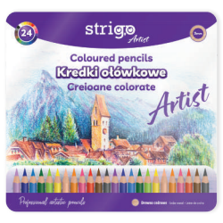 Creioane colorate Strigo, seria 'ARTIST', 24 culori, cutie metalica, lemn cedru SSC357 Creioane colorate Strigo, seria 'ARTIST', 24 culori, cutie metalica, lemn cedru SSC357