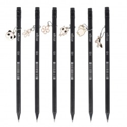 Creion Strigo HB Charms, lemn negru, mix 33 de modele pandantive SSC385