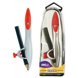 Compas metalic Strigo, cu creion, în cutie, roșu SSC392