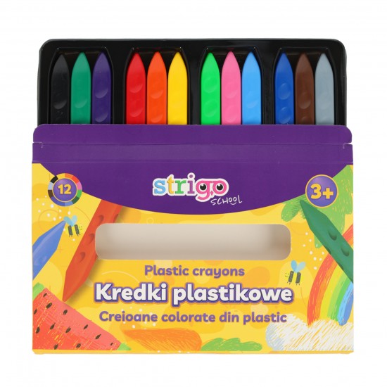 Creioane colorate Strigo triunghiulare, plastic, 12 culori SSC399 Creioane colorate Strigo triunghiulare, plastic, 12 culori SSC399