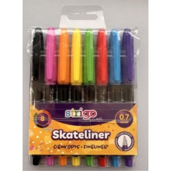Fineliner Strigo Skateliner, 8 culori, 0.7mm SSC401 Fineliner Strigo Skateliner, 8 culori, 0.7mm SSC401