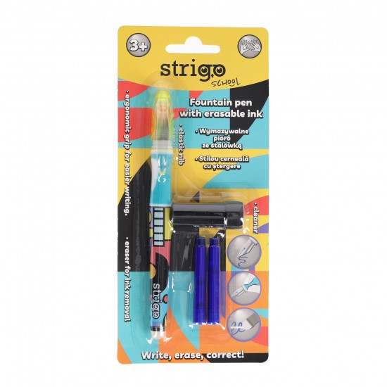 Stilou Strigo cerneala cu stergere + 2 rezerve + dispozitiv curatare, in blister, Pop Art SSC471
