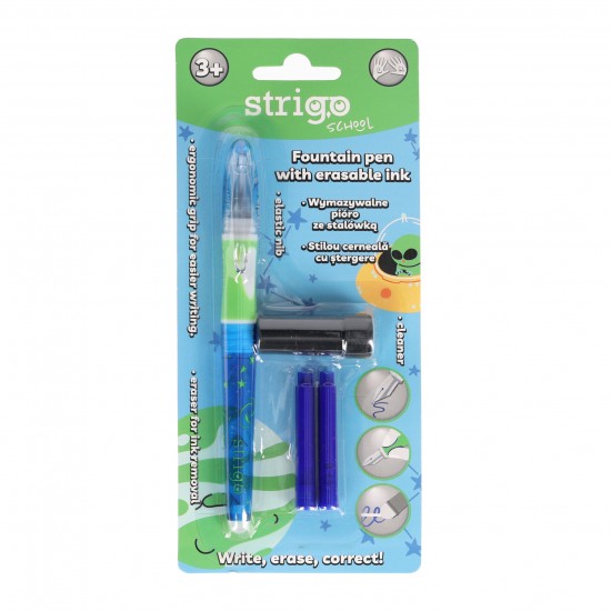 Stilou Strigo cerneala cu stergere + 2 rezerve + dispozitiv curatare, in blister, Cosmos  SSC473