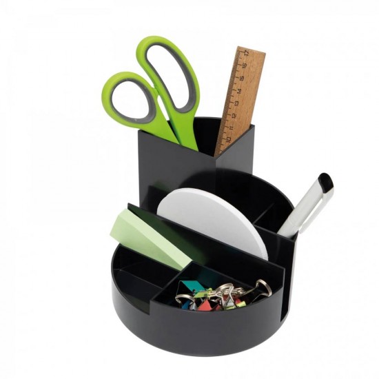 Suport pentru accesorii birou Maul, 6 compartimente, plastic reciclat, negru Suport pentru accesorii birou Maul, 6 compartimente, plastic reciclat, negru