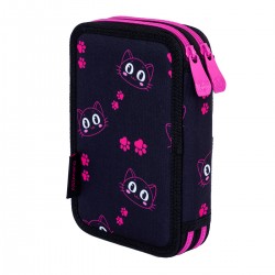 Penar Astra AC2, 2 compartimente, negru cu roz   Penar Astra AC2, 2 compartimente, negru cu roz