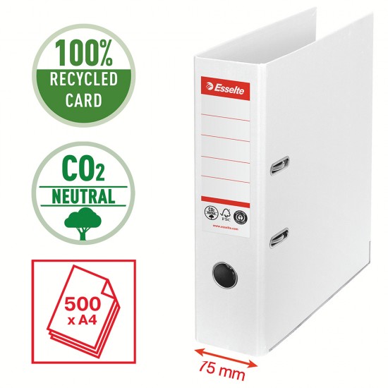 Biblioraft Esselte No.1 Power Recycled, carton reciclat si reciclabil cu amprenta CO2 neutra, A4, 75 mm, alb Biblioraft Esselte No.1 Power Recycled, carton reciclat si reciclabil cu amprenta CO2 neutra, A4, 75 mm, alb