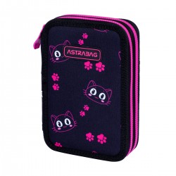 Penar Astra AC2, 2 compartimente, negru cu roz   Penar Astra AC2, 2 compartimente, negru cu roz