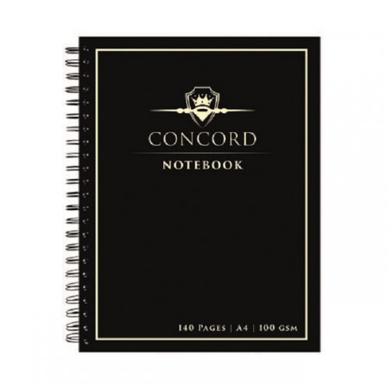 Agenda Pukka Pads Concord A4 cu spirala, 140 pag, hartie Premium 100 gsm, dictando cu microperforatii, negru