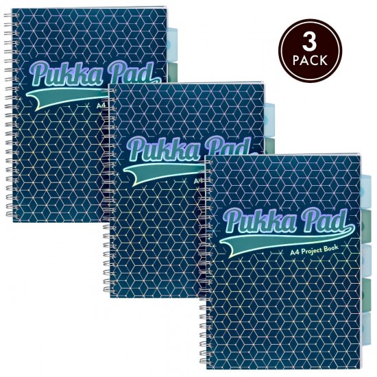 Caiet cu spirala si separatoare Pukka Pads Project Book Glee 200 pag, dictando A4, albastru inchis