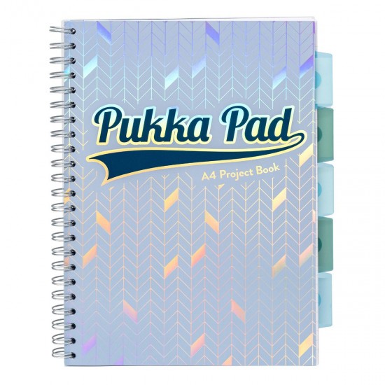 Caiet cu spirala si separatoare Pukka Pads Project Book Glee, 200 pag, dictando A4, albastru deschis