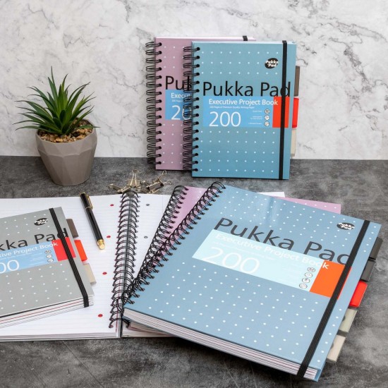 Caiet cu spirala si separatoare Pukka Pads A4 Executive Metallic Project Book, 200 pag, 80 g, coperti cartonate SILVER