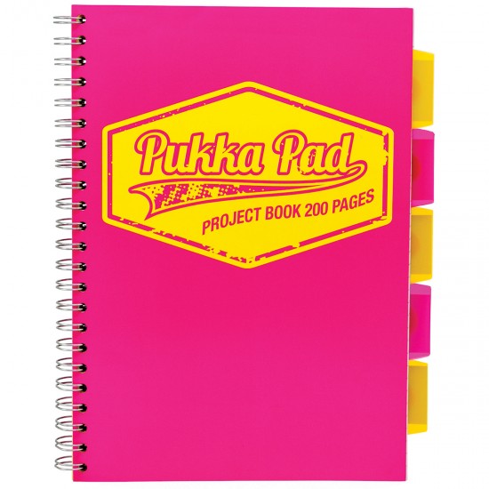 Caiet cu spirala si separatoare Pukka Pads Project Book Neon A4, 200 pag matematica, roz Caiet cu spirala si separatoare Pukka Pads Project Book Neon A4, 200 pag matematica, roz