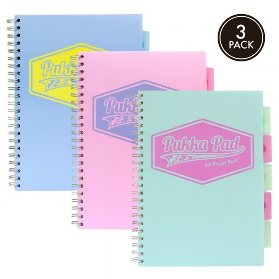 Caiet cu spirala si 5 separatoare Pukka Pads Project Book Pastel, coperti PP, 200 pag DICTANDO, A4, hartie 80g, MINT