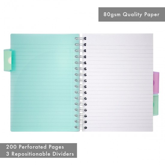 Caiet cu spirala si 3 separatoare Pukka Pads Project Book Pastel, coperti PP, 200 pag DICTANDO, hartie 80 g, A5 MINT Caiet cu spirala si 3 separatoare Pukka Pads Project Book Pastel, coperti PP, 200 pag DICTANDO, hartie 80 g, A5 MINT