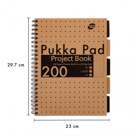 Caiet cu spirala si separatoare Pukka Pads Jotta Kraft Project Book, A4 dictando, 200 pag, hartie 80 g, coperti cartonate