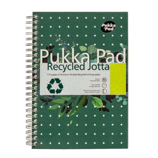 Caiet cu spirala Pukka Pads Jotta Recycled, A5 dictando, 110 pag, hartie 80 g, 100% reciclata, coperti cartonate Caiet cu spirala Pukka Pads Jotta Recycled, A5 dictando, 110 pag, hartie 80 g, 100% reciclata, coperti cartonate