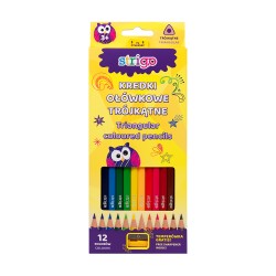 Creioane colorate Strigo cu ascutitoare, 12 culori Creioane colorate Strigo cu ascutitoare, 12 culori