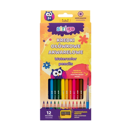 Creioane acuarela, Strigo, cu pensula si ascutitoare, 12 culori