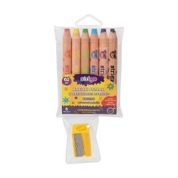 Creioane colorate Strigo Jumbo, cu ascutitoare, 6 culori Creioane colorate Strigo Jumbo, cu ascutitoare, 6 culori