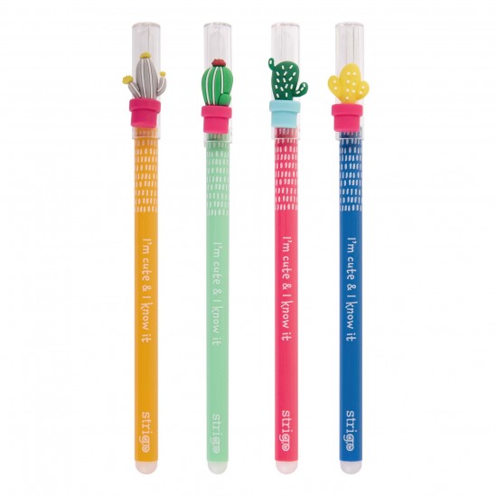 Set 4 pixuri Strigo cerneala cu stergere, CACTUS, Set 4 pixuri Strigo cerneala cu stergere, CACTUS,