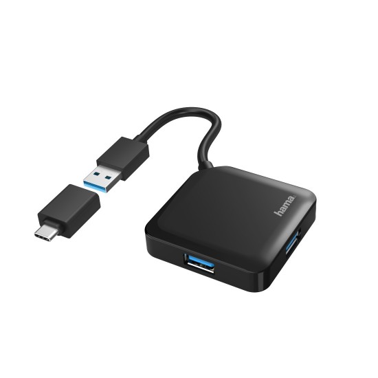 Hama Hub USB, 4 porturi, USB 3.2 Gen 1, 5 Gbit/s, adaptor USB-C