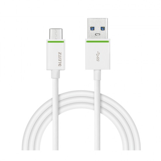 Cablu de date Leitz Complete tip USB-C la tip USB-A, cu iesire pana la 3.1A, 1 m, alb Cablu de date Leitz Complete tip USB-C la tip USB-A, cu iesire pana la 3.1A, 1 m, alb