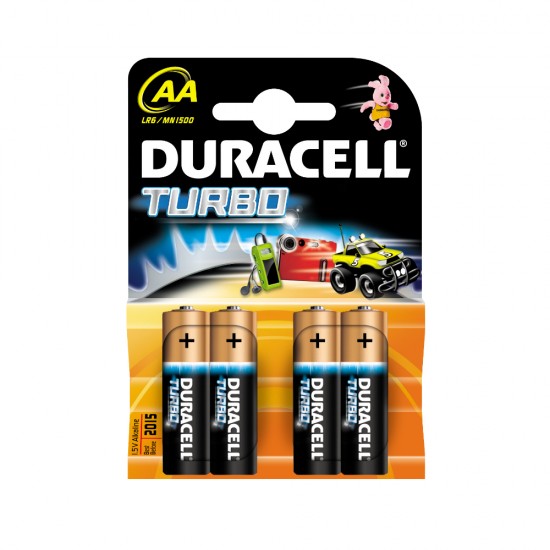 Baterii Duracell Turbo, LR6, AA, alcaline, 1.5 V, 4 bucati/set Baterii Duracell Turbo, LR6, AA, alcaline, 1.5 V, 4 bucati/set