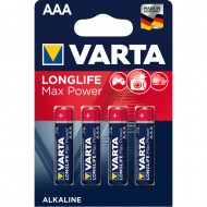 Baterii Varta Longlife Max Power, LR03, AAA, alcaline, 1.5 V, 4 bucati/set Baterii Varta Longlife Max Power, LR03, AAA, alcaline, 1.5 V, 4 bucati/set
