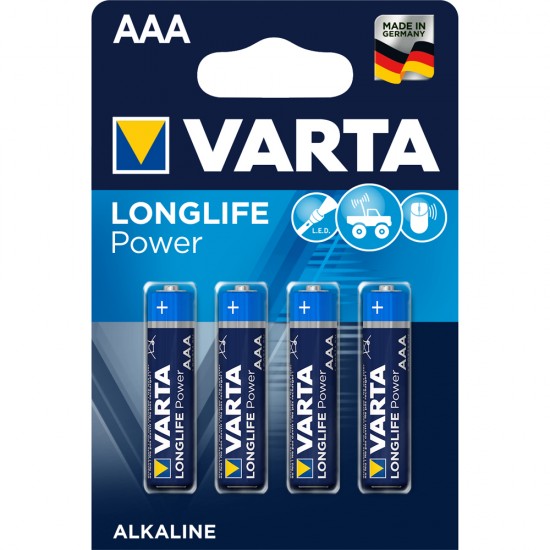 Baterii Varta Longlife Power LR03, AAA, alcaline, 1.5 V, 4 bucati/set