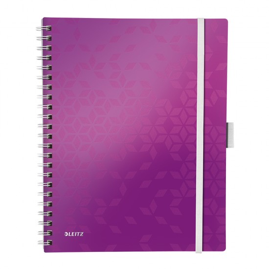 Caiet de birou Leitz WOW Be Mobile, PP, A4, cu spira, matematica, mov metalizat Caiet de birou Leitz WOW Be Mobile, PP, A4, cu spira, matematica, mov metalizat