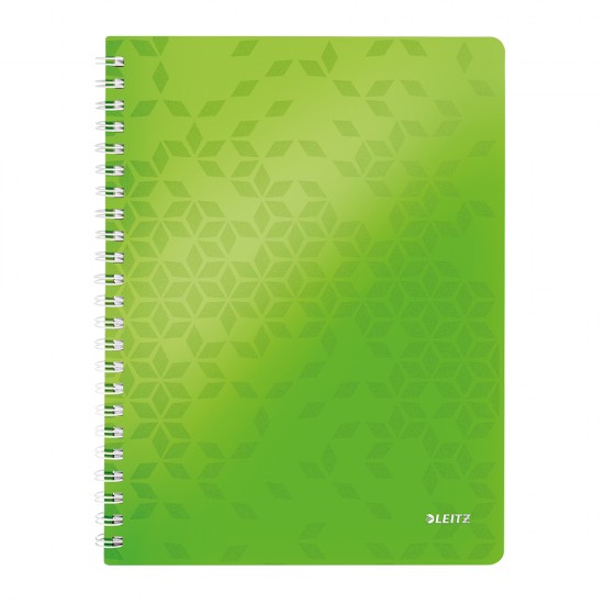 Caiet de birou Leitz WOW, PP, A4, cu spira, matematica, verde metalizat