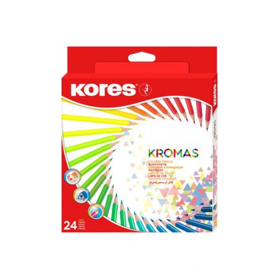 Creioane colorate Kores Kromas, triunghiulare 3 mm, 24 culori/cutie