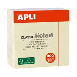 Cub notite adezive Apli 75 x 75 mm 400 file galben Cub notite adezive Apli 75 x 75 mm 400 file galben