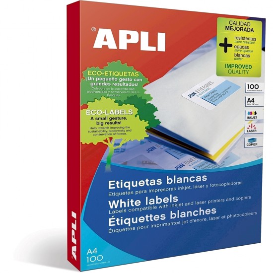 Etichete autoadezive Apli, A4, 105 x 35 mm, 1600 bucati, 100 coli/top Etichete autoadezive Apli, A4, 105 x 35 mm, 1600 bucati, 100 coli/top